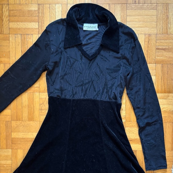vintage 80s / 90s y2k velvet and slinky material fit flair black dress - Picture 1 of 6